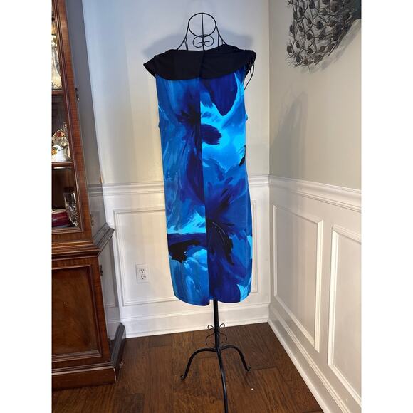 ENFOCUS WOMEN 14W Studio Blue Watercolor Print Sleeveless Dress Shift Collar - Picture 3 of 8